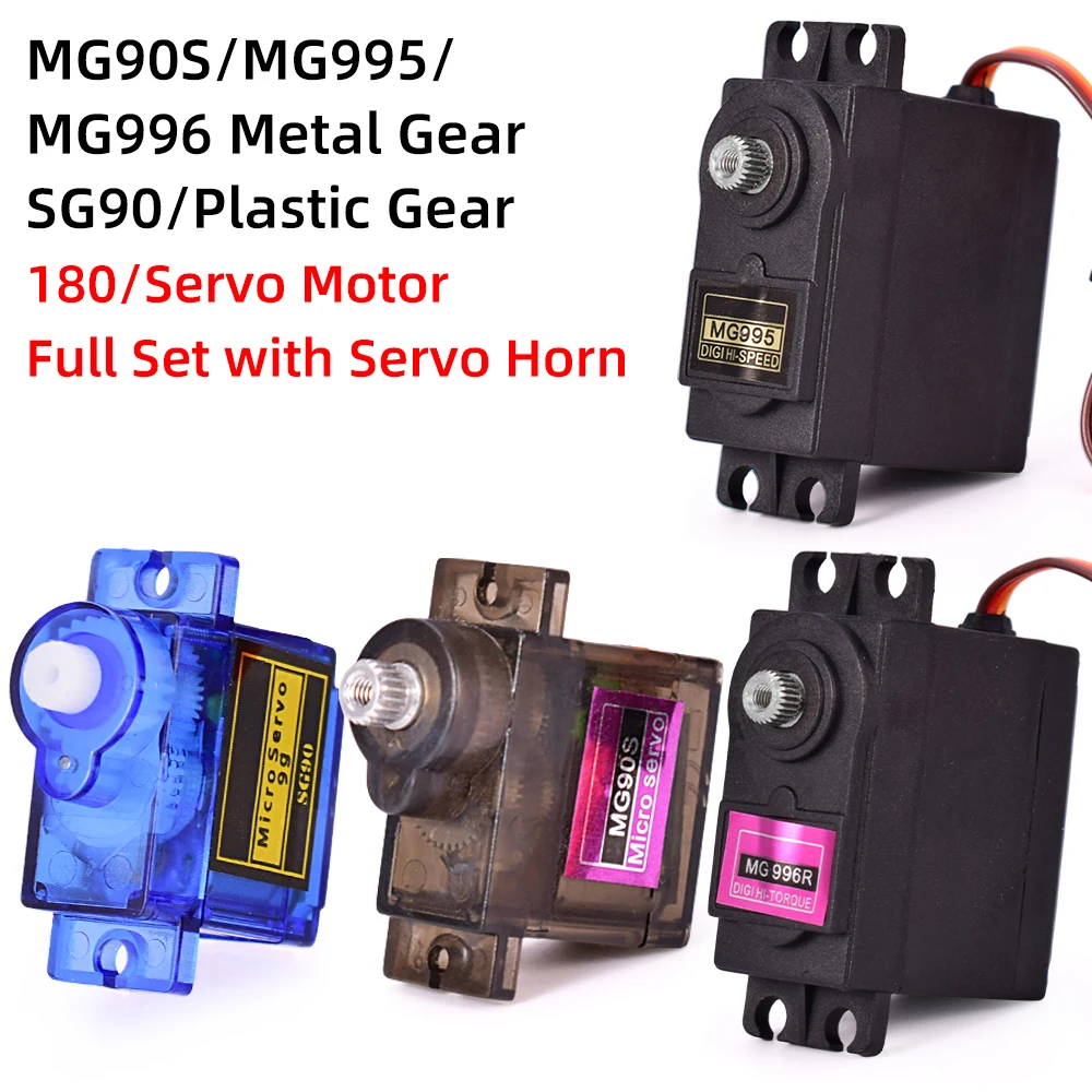 

MG995 MG996r SG90 9g MG90s Metal/Plastic Gear 180 Degree Micro Servo Motor Set for RC Plane Fixed wing Aircraft model telecontro