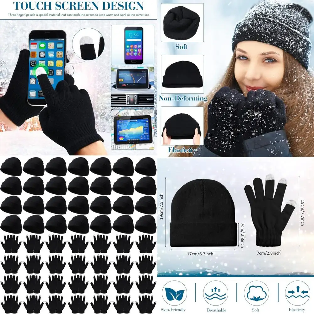 

Комплект из 56 зимних шапочек и перчаток с сенсорным экраном для унисекс — подарочный набор теплых шапок и перчаток оптом