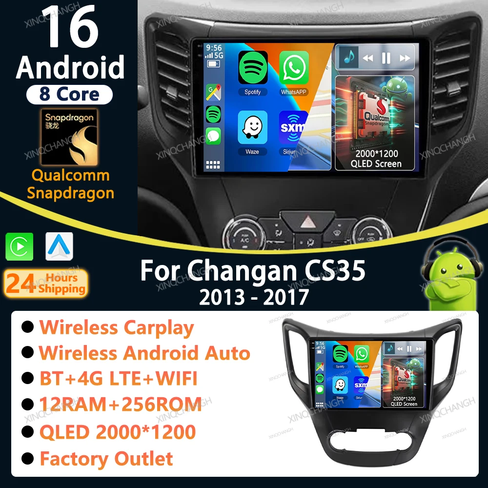 Android 16 Car Radio Carplay Auto For Changan CS35 2013 - 2017 Navigation Dash Fitting Panel Kit 2 DIN Accessories 2DIN Stereo