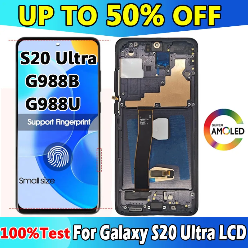 AMOLED S20 Ultra 5G LCD Screen for Galaxy S20 Ultra G988B G988W G988U LCD Display Touch Screen Digitizers with Frame Replacement