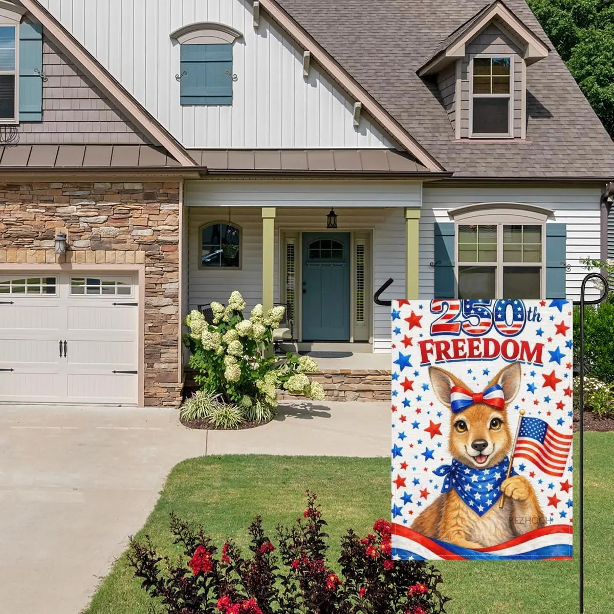 Patriotic Kangaroo Garden Flag 28x40Inch,Funny Cute Animal American Flags Outdoor,250th Anniversary Independence Day Freedom AAS