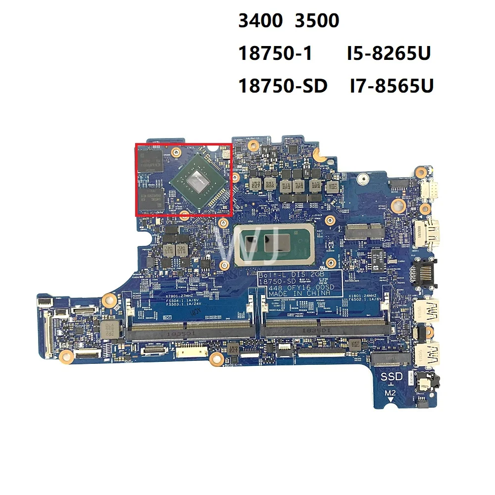 For DELL 3400 3500 18750-1 I5-8265U 18750-SD I7-8565U PM CN-04MCDM CN-FY0108 Motherboard with100% Tested