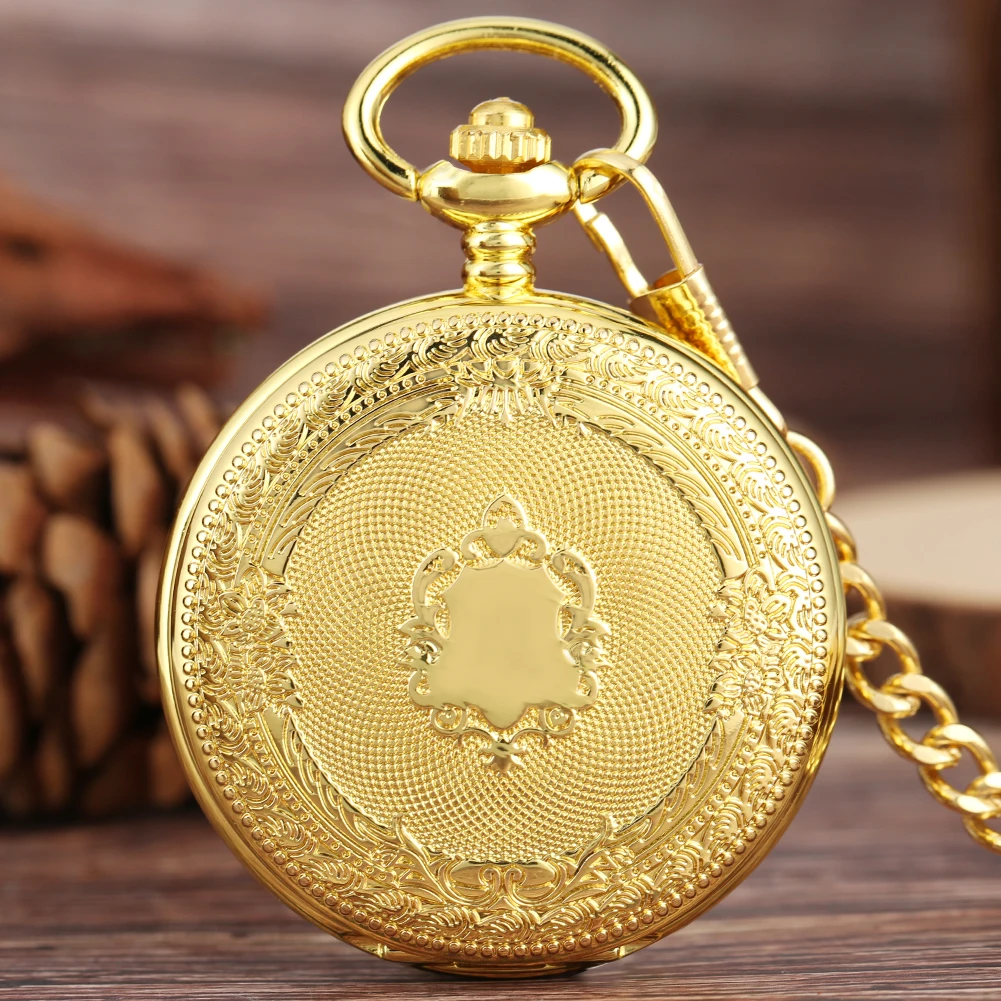 Orologio da tasca dorato con vento meccanico di lusso retrò con numeri romani quadrante antico orologio da tasca con catena Fob di moda con scatola per orologi