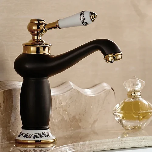 Imagen 2 del producto Grifo de lavabo de cobre Vintage, grifo de lavabo de baño moderno de un solo orificio, grifo de lavabo de baño alto y corto de dos estilos