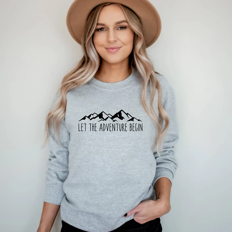 Let The Adventure Begin Mountains Religious Sweatshirts Women Inspirational Clothing Female Causal Loose Hoodie Top Dropshipping