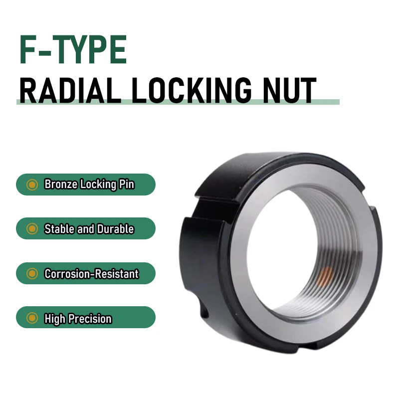 fタイプ精密ロックナットm32-m55、材質は42crmo、ボールねじサポート用、セルフロック機能と緩み止め機能付き