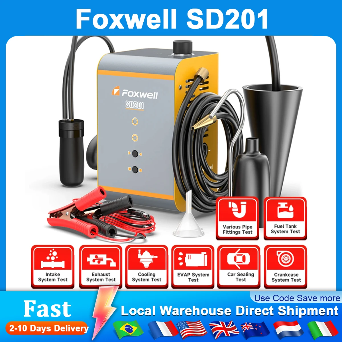 FOXWELL SD201 12 فولت سيارة دخان تسرب EVAP آلة اختبار تسرب الدخان فراغ أنابيب الوقود كاشف تسرب الزيت أدوات تشخيص السيارات #1