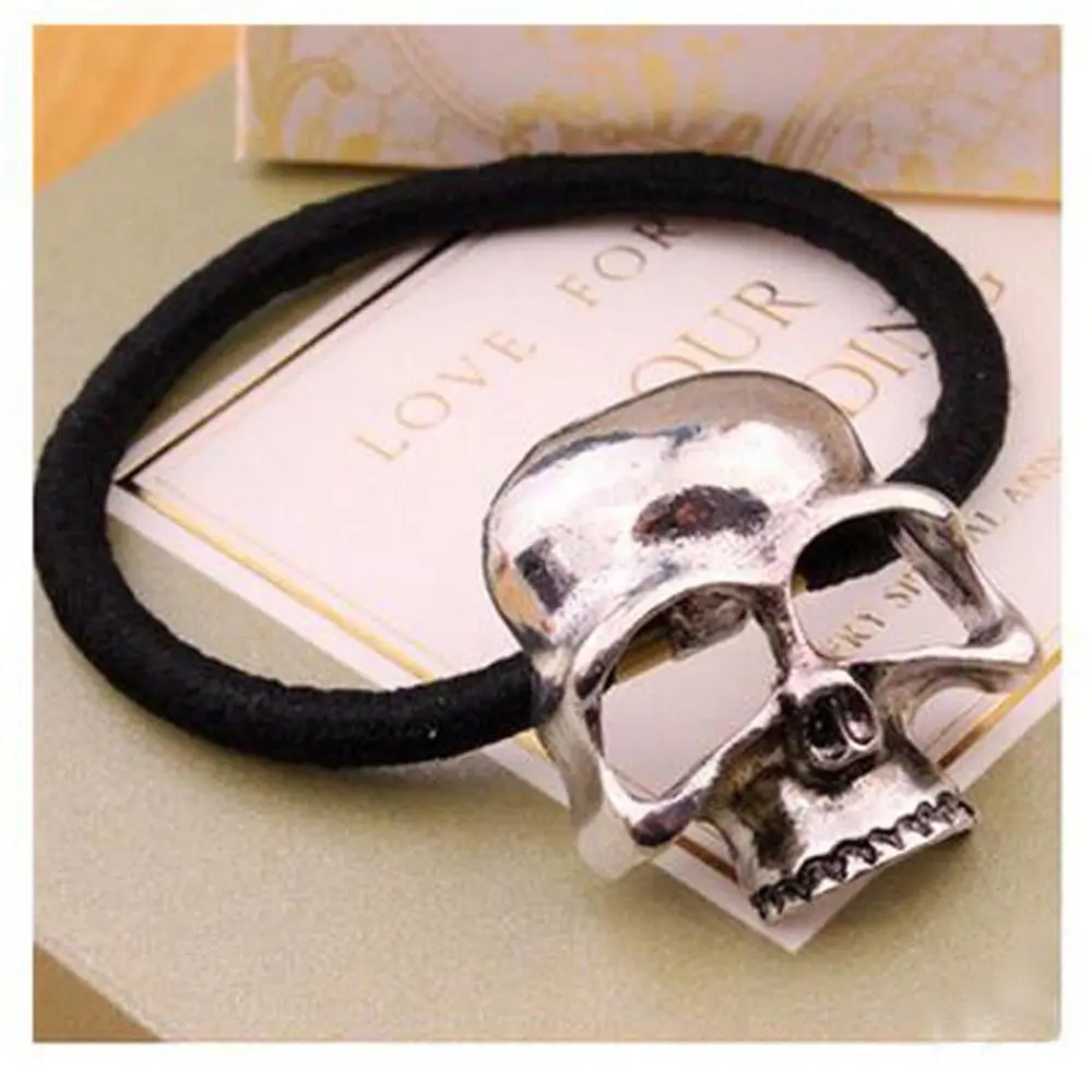 1Pcs Vintage Punk Girl Hairband Elastic Hair Rope Metal Skull Women