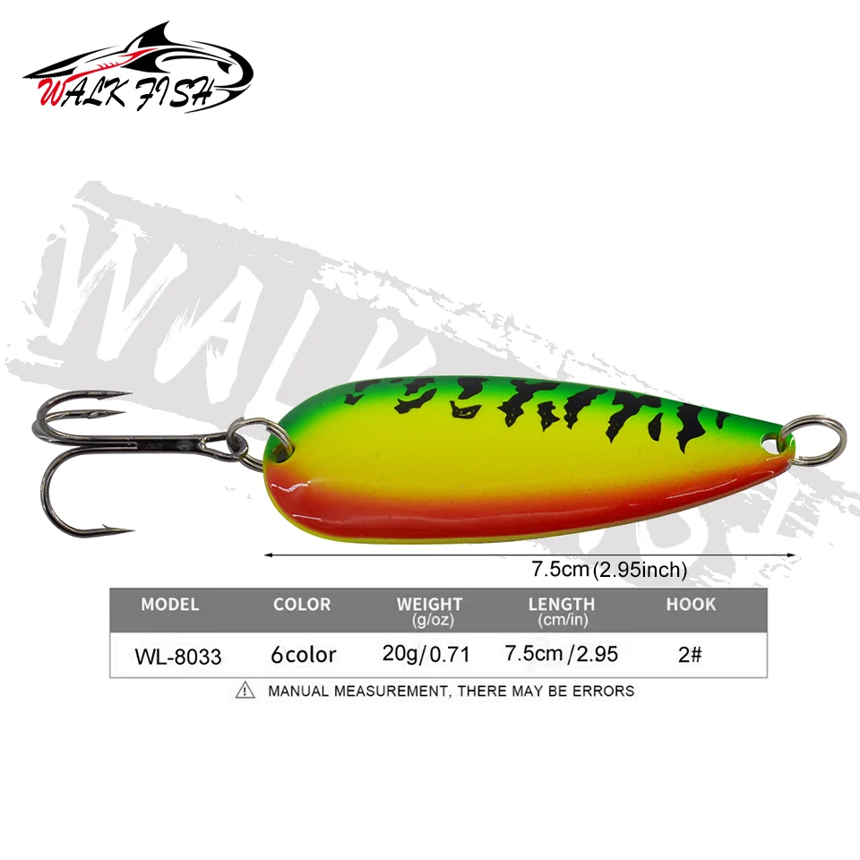 WALK FISH 1Pcs 20g Fishing Lure Aritificial Metal Spoon Baits Mix Color Spinner Spoon Trolling Lures For Trout Bass Fishing Tool view 2
