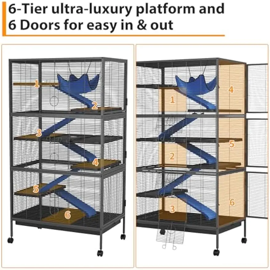 Garvee 59" H Rolling Metal Ferret Cage Large 4-Tier Critter Nation Cage Small Animal Cage for Rats Hamster Guinea Chinchilla Rabbit Cat