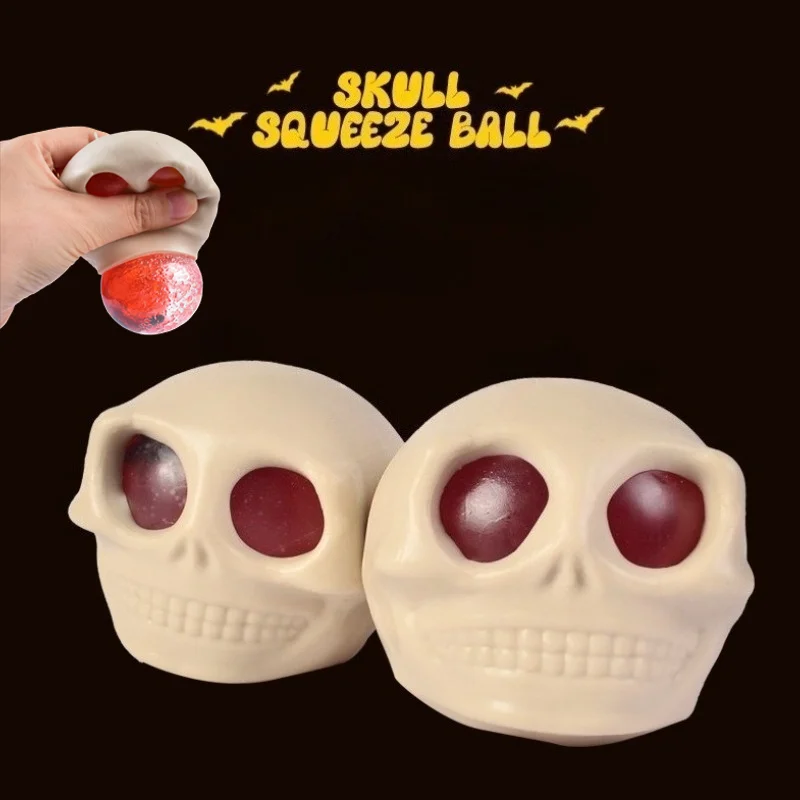 Creative Skull Sensory Fidget Toy Flexible TPR Quick Recovery Squeezing Skeleton Ball Head Ugly Cute Bursting Eyes Prank Toy