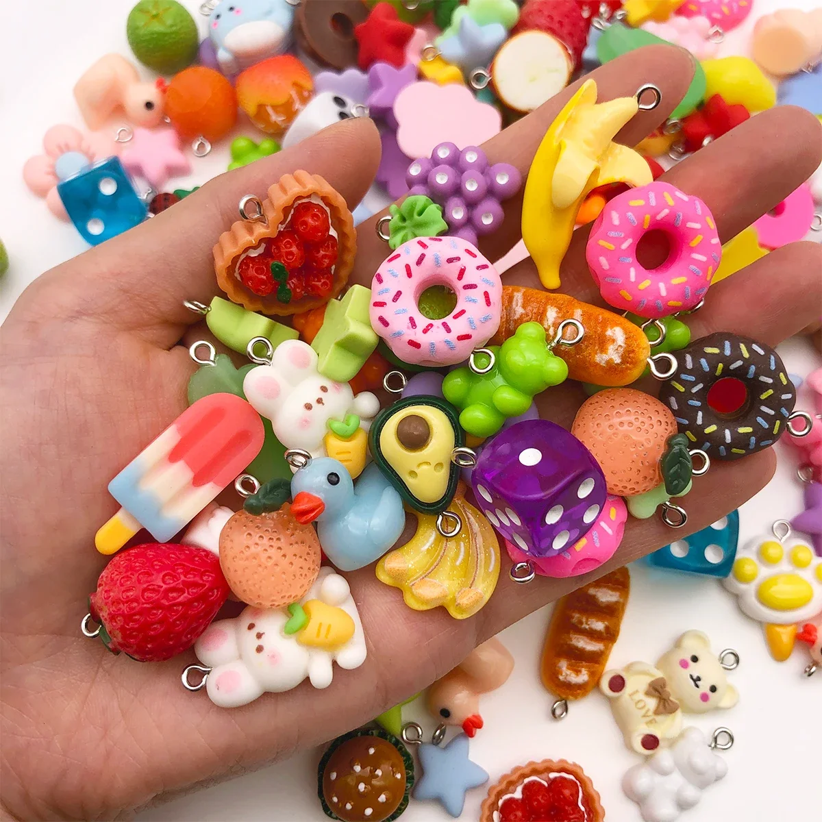Zufällig Mix 10/20 stücke Bunte Harz Charms Nette Nachahmung Tier Obst Lebensmittel Serie Anhänger Für DIY Schmuck Machen Zubehör – Detail 4