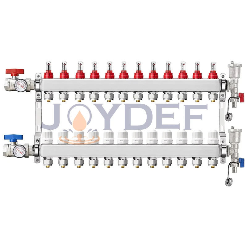 

Stainless steel floor hot manifold kit, including 3/4 '' x Φ16mm/3/4 ''x Φ20mm brass adapters for hydraulic radiant heating