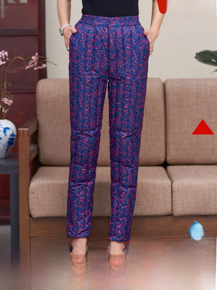 

Comfortable Inner Wear Women's down Pants Floral Print High Waist Long Trousers SNOW FLNG Spring New Arrival Mom Sle