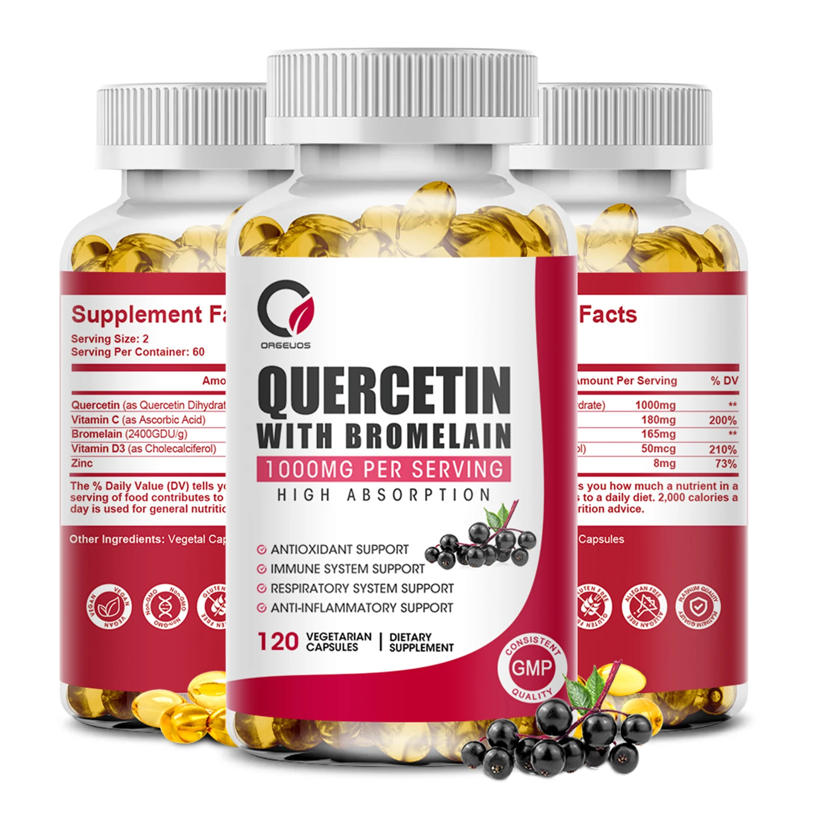 Natural Quercetin Supplement Vegan Capsules Bioflavonoid Support - Supports Immune Health and Energy Levels