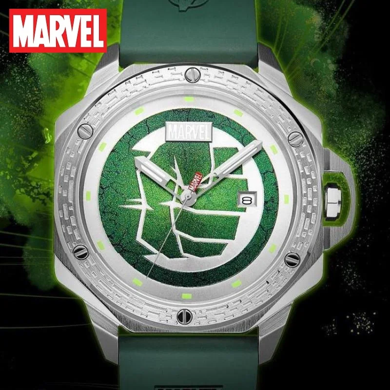 

Marvel Avengers Hulk For Mens Watch Quartz WristWatch Male Steel Rubber Strap Clock Sapphire Crystal Date New Relogio Masculino