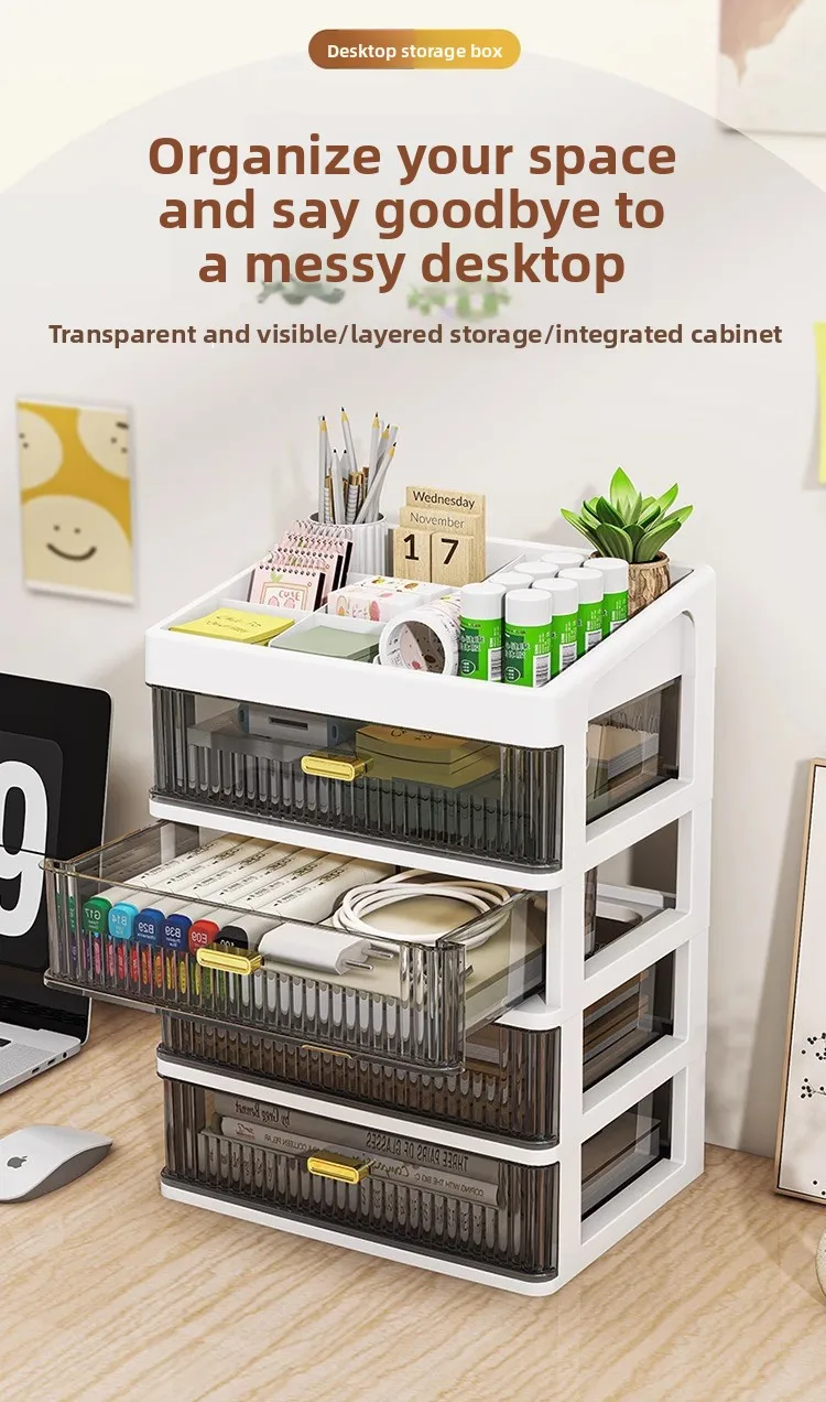 Multi Tier Desktop Book Shelf Large Capacity Student Desk Stationery Journaling Drawer Storage Organizer Box