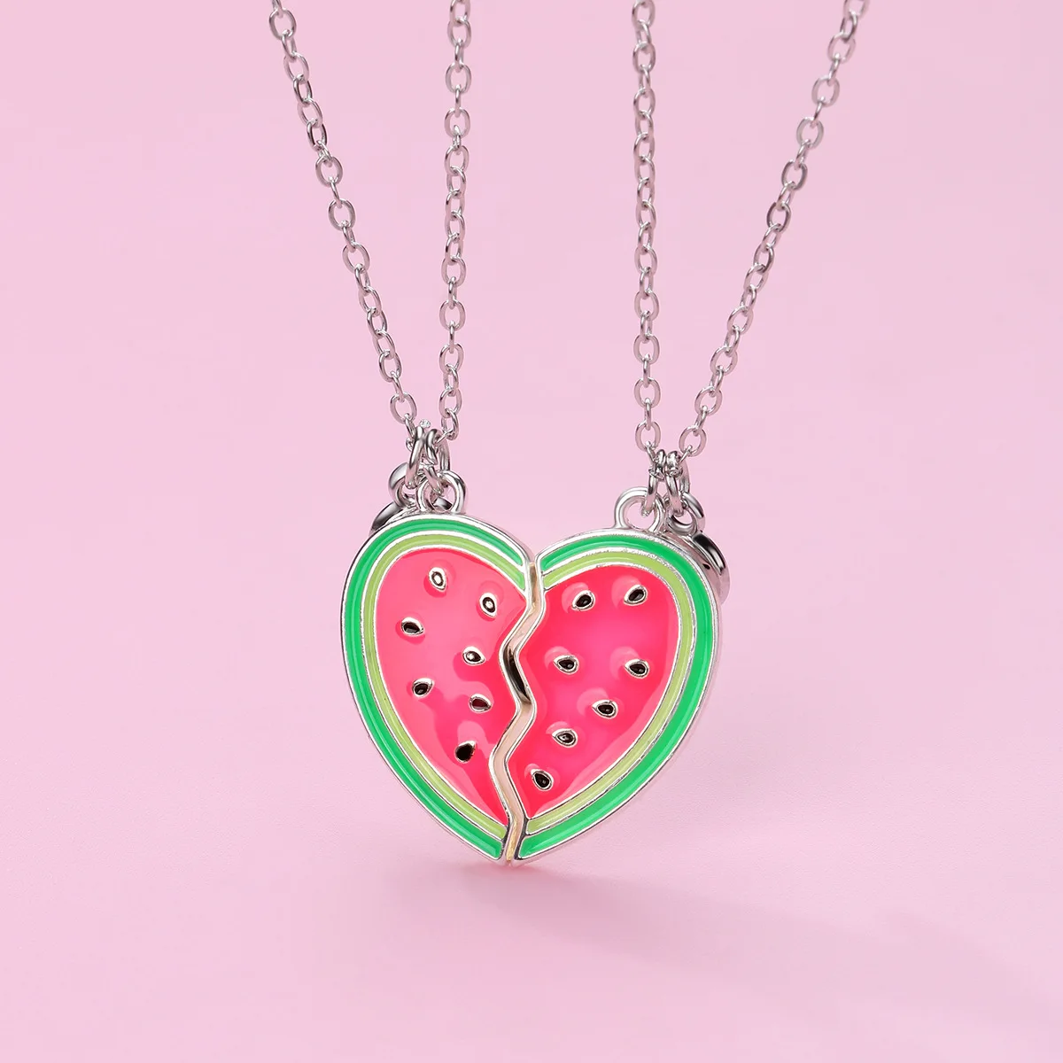 New Watermelon Necklace Cartoon Children's Sweet Fruit Necklace Alloy Drip Oil Good Friend Necklace Set Wholesale