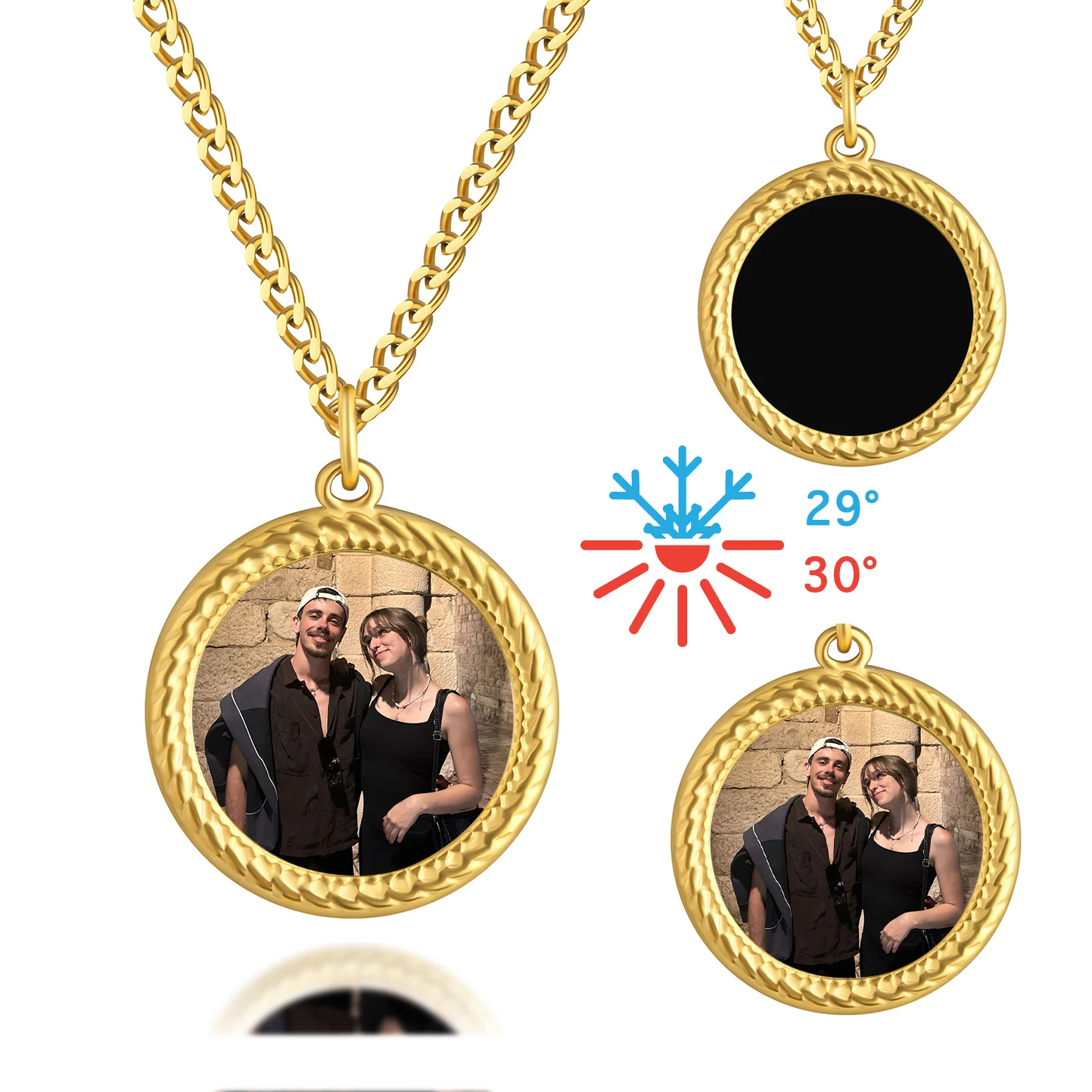 Round Custom Hidden Picture Necklaces Couple Photo Personalized Heat-Activated Necklace Christmas Memorial Gift for Loved Ones