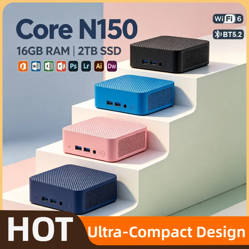 Intel Core N150 Small Form Factor PC 16GB RAM 2TB NVMe SSD Triple 4K HDMI WiFi6 BT5.2 Silent Cooling Desktop Office Home Pro