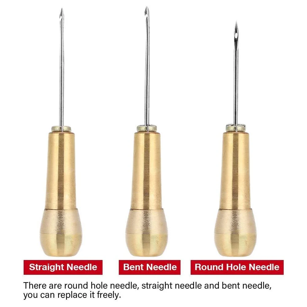 Skórzany zestaw do szycia DIY skórzana igła do szycia z miedzianą rączką zestaw skórzane płótno namiot narzędzie do naprawy butów nić nylonowa