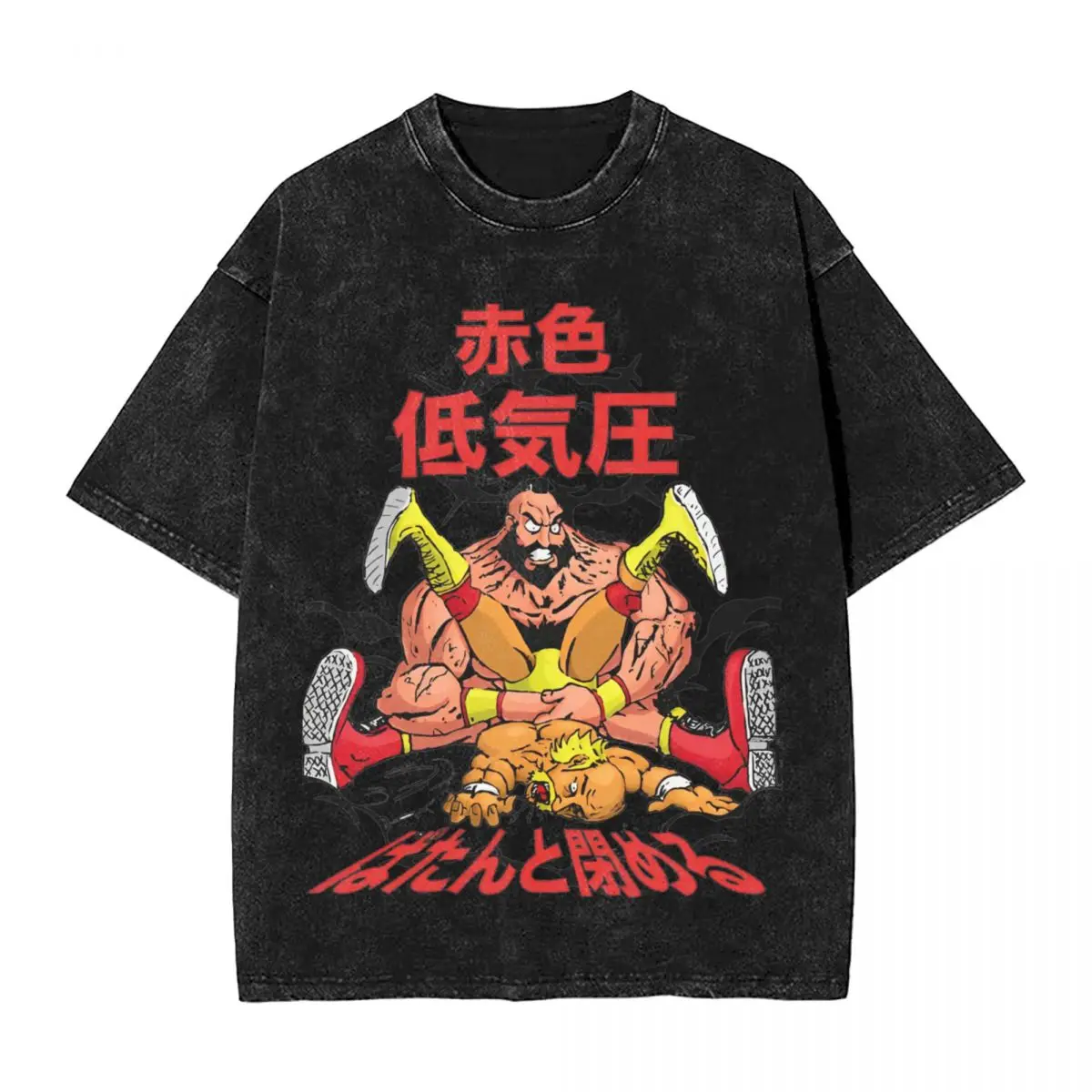 Washed T Shirts Zangief Red Cyclone T-Shirts High Street Street Fighters Streetwear Graphic Printed Tops for Men Women Tees