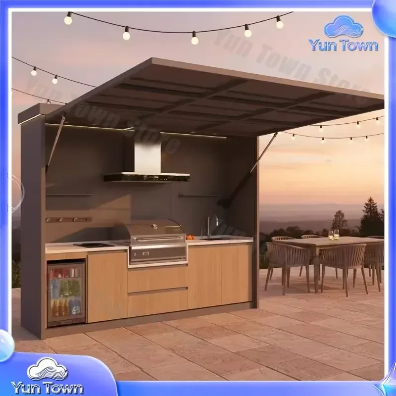 Customizable Foldable Portable Outdoor Kitchen Set for Camping Tailgating BBQ Grill Mini Fridge Outdoor Cooking Table Kitchen