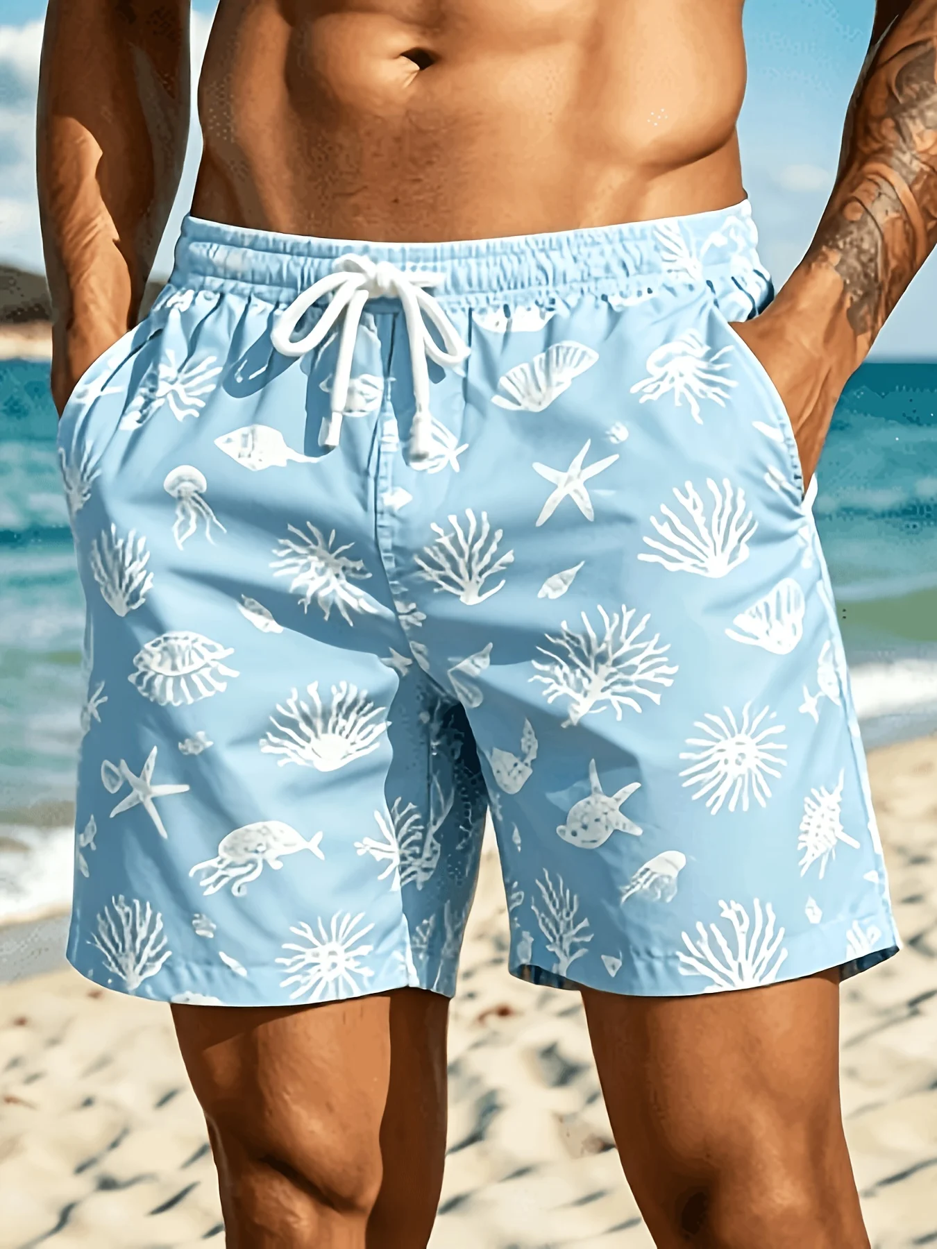 Summer Nautical Style Anchor Point 3D All-Over Print Men's Casual Versatile Loose Shorts Outdoor Sports Quick-Drying Beach Pants