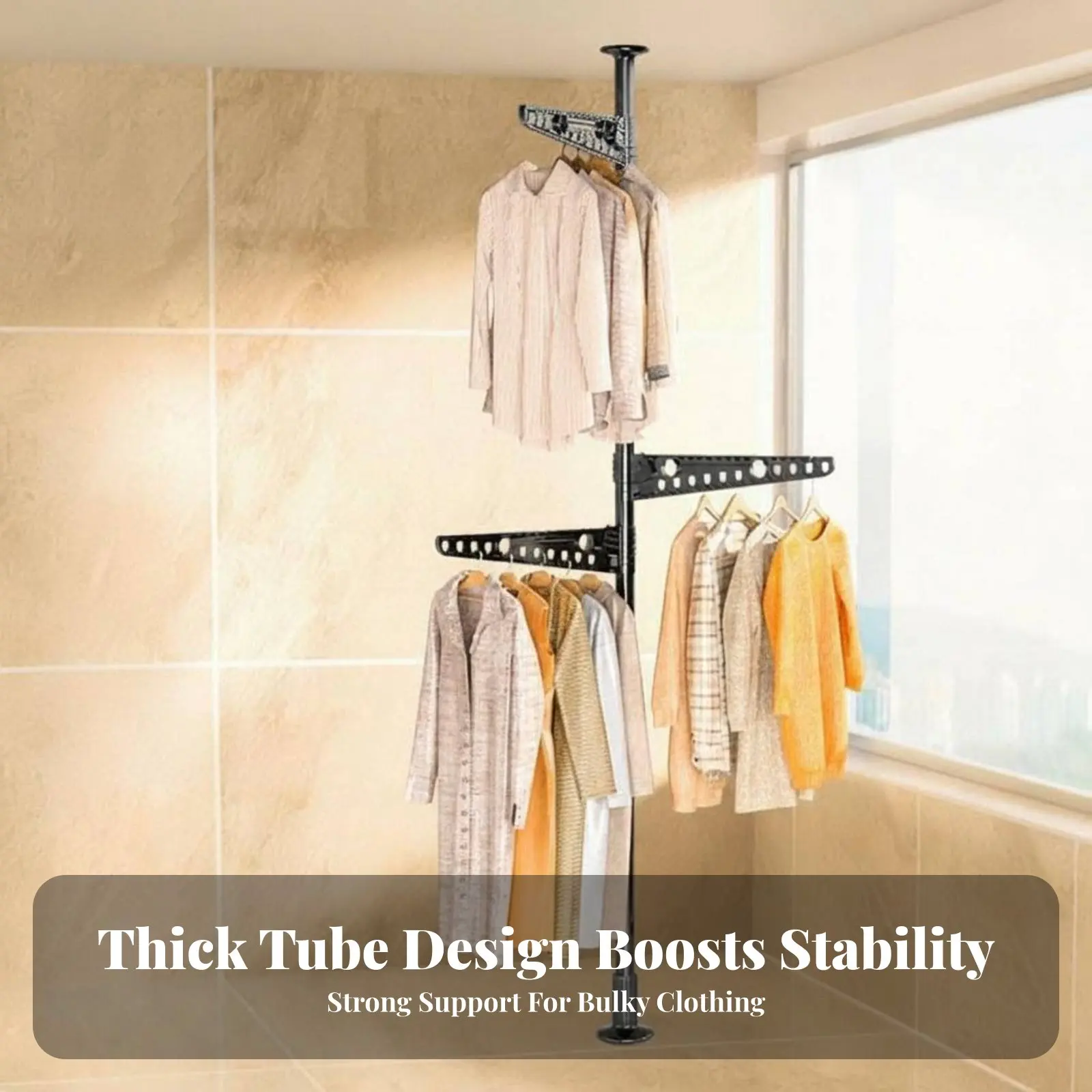 Picture 4: Floor-to-Ceiling Tension Pole Rack No Tools Required Tension Pole Clothes Tree Adjustable Height Multi-Purpose for Laundry Room