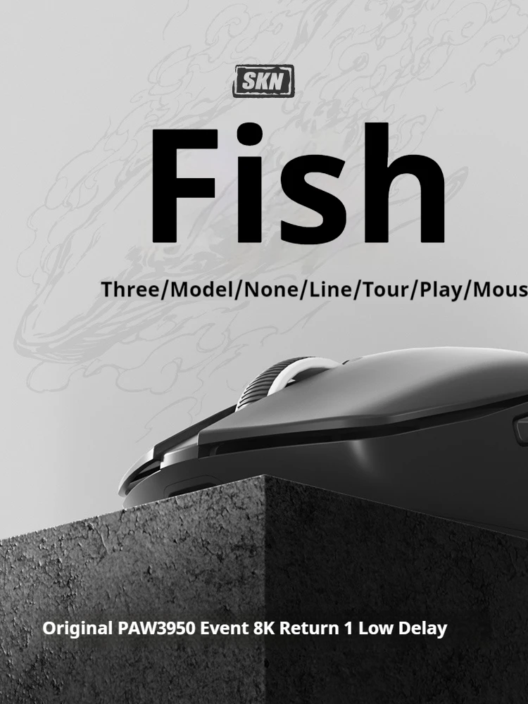 Skn Swimming Fish Pro Mouse Wireless Bluetooth 3 Mode Paw3950 Gaming Esports 8k Lightweight Low Latency Gaming Mouse Gift