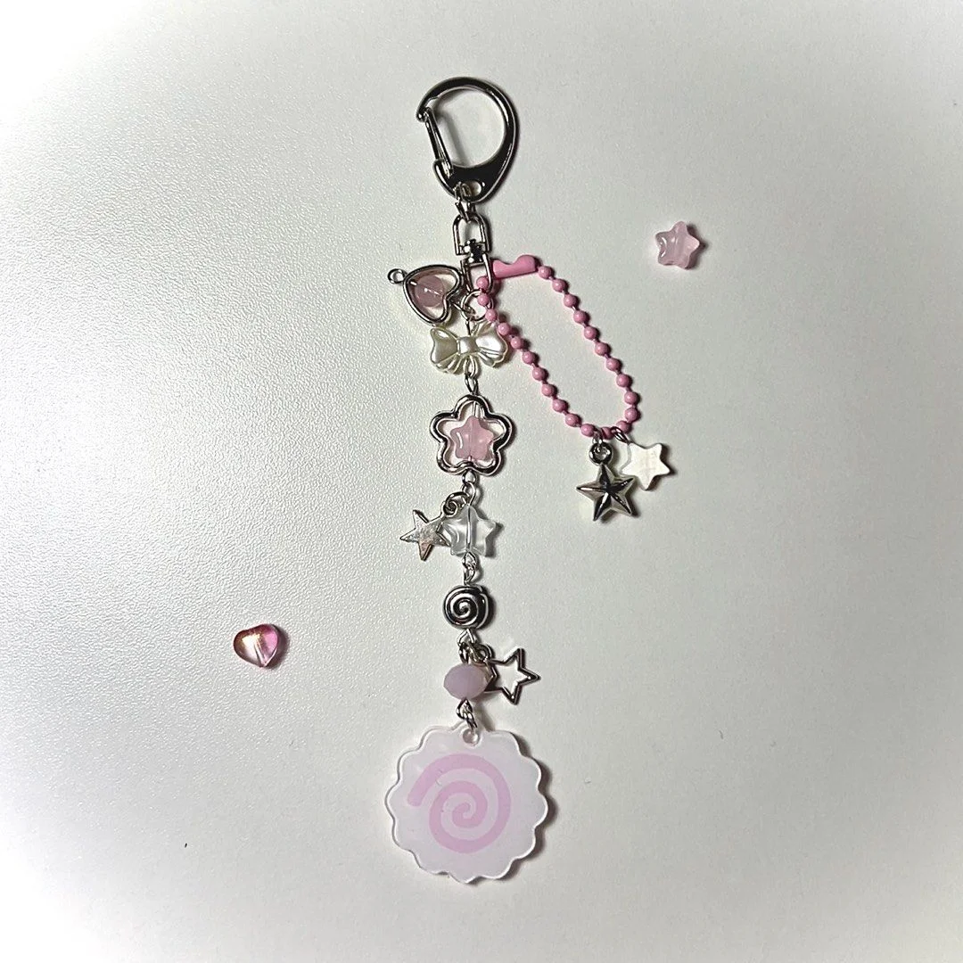 Narutomaki Fish Cake Pink White Beaded Keychain Wire