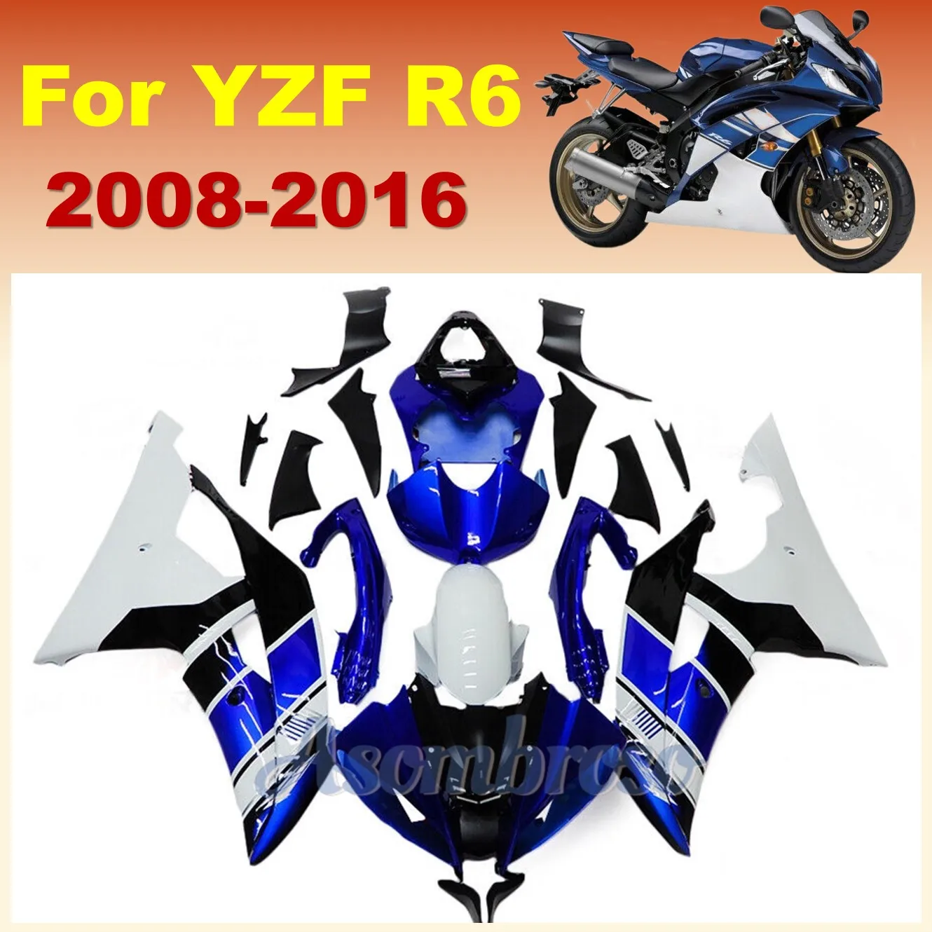 オートバイABSインジェクションフェアリングキット,青と白のオートバイボディ,OEM,yzfr6,2008, 2009, 2010, 2013, 2015, 2016, YZF-R6,08-16