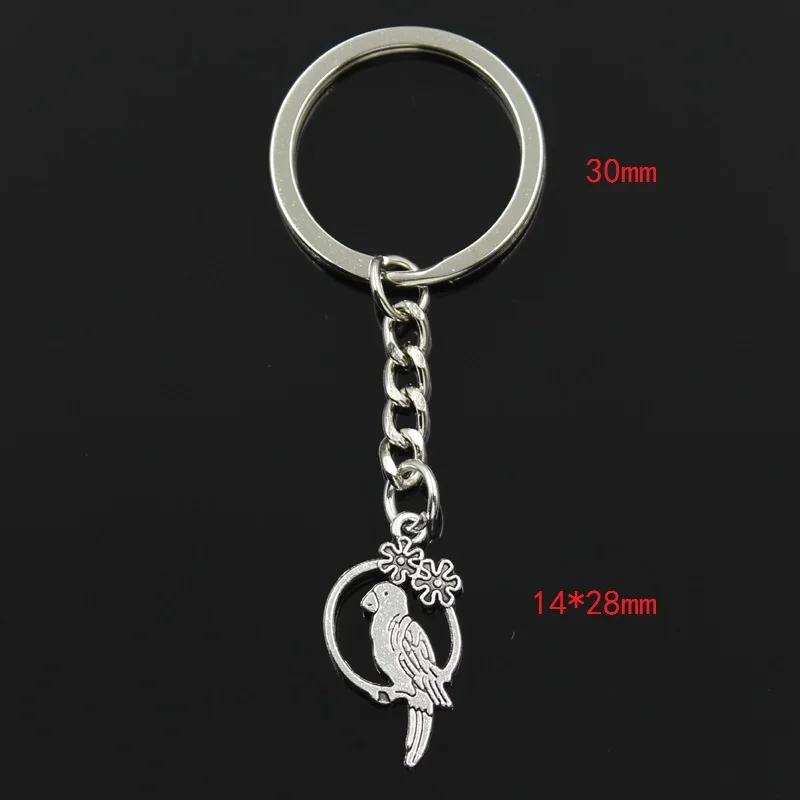 Fashion 30mm Key Ring Metal Key Chain Keychain Jewelry Antique Silver Color Plated Bird Parrot Birdcage 14x28mm Pendant