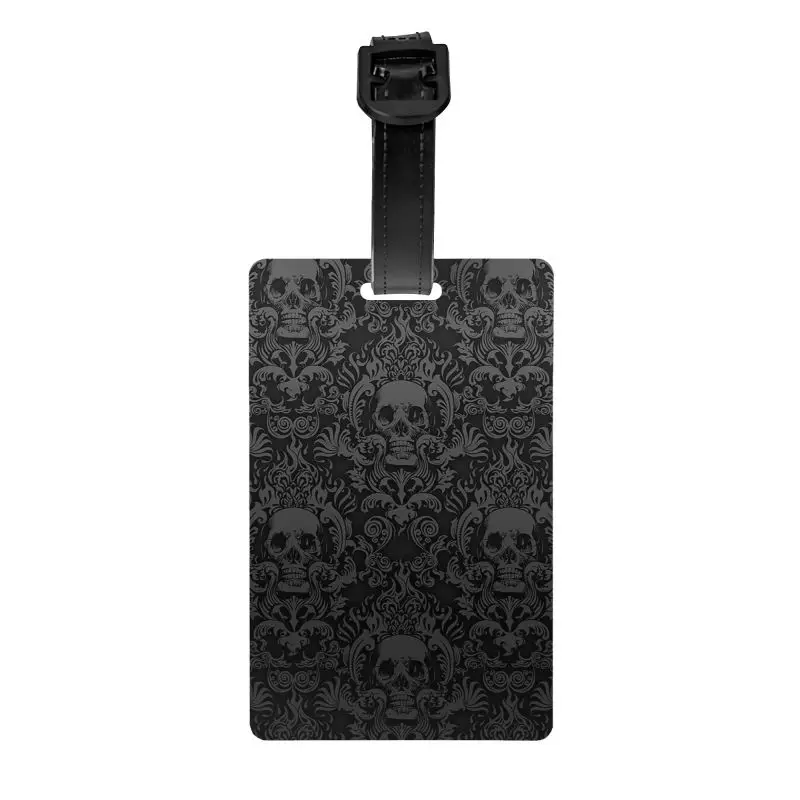 Goth Gothic Black Skull Damask Pattern Luggage Tags for Suitcase Portable Baggage Tag with Name Card Privacy Cover ID Label