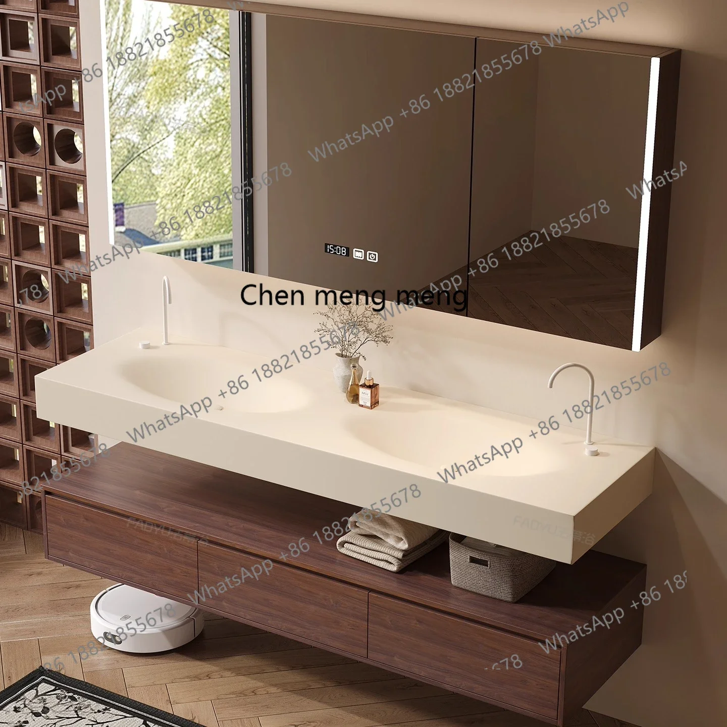 

X New Corian integrated basin medieval hotel style bathroom double-layer split bathroom cabinet