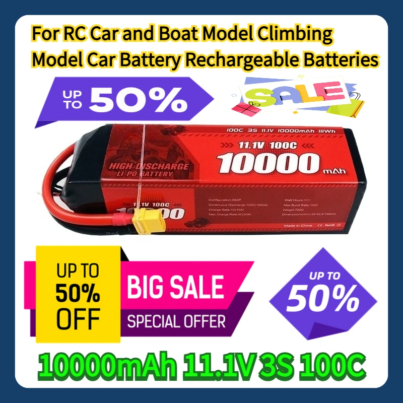 

For RC Car and Boat Model Climbing Model Car Battery 10000mAh 11.1V 3S 100C Rechargeable Batteries