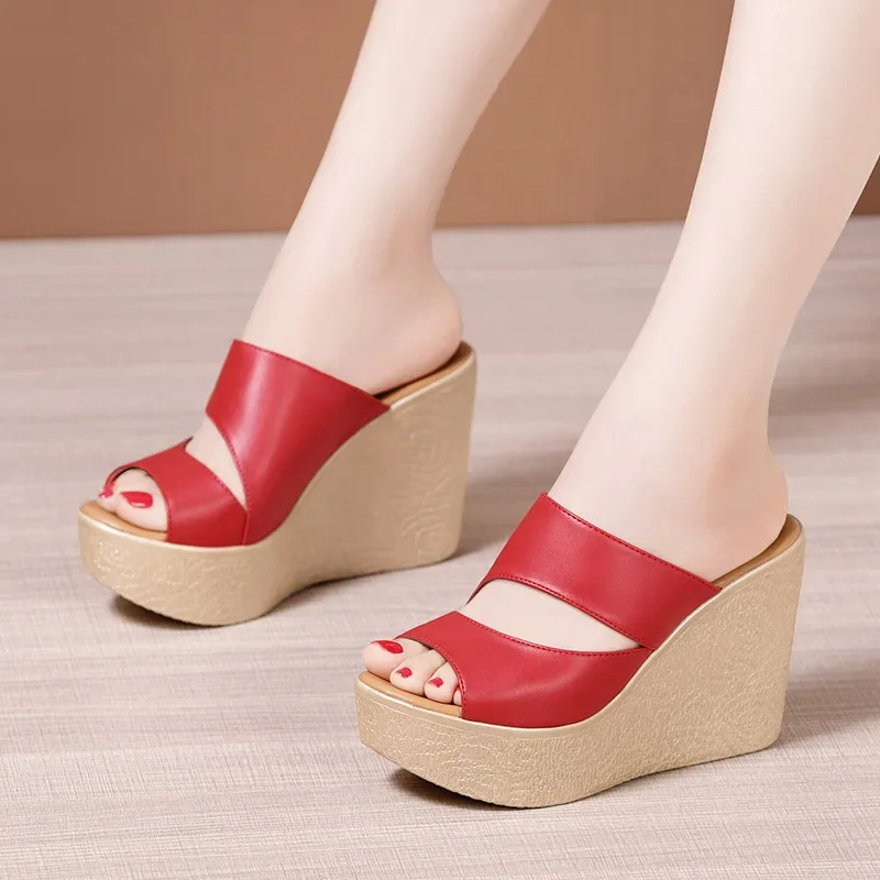 11cm Extreme High Heels Slippers Women Chunky Wedges Shoes for Wedding Office Model 2024 Summer Platform Slides Small Size 32-43