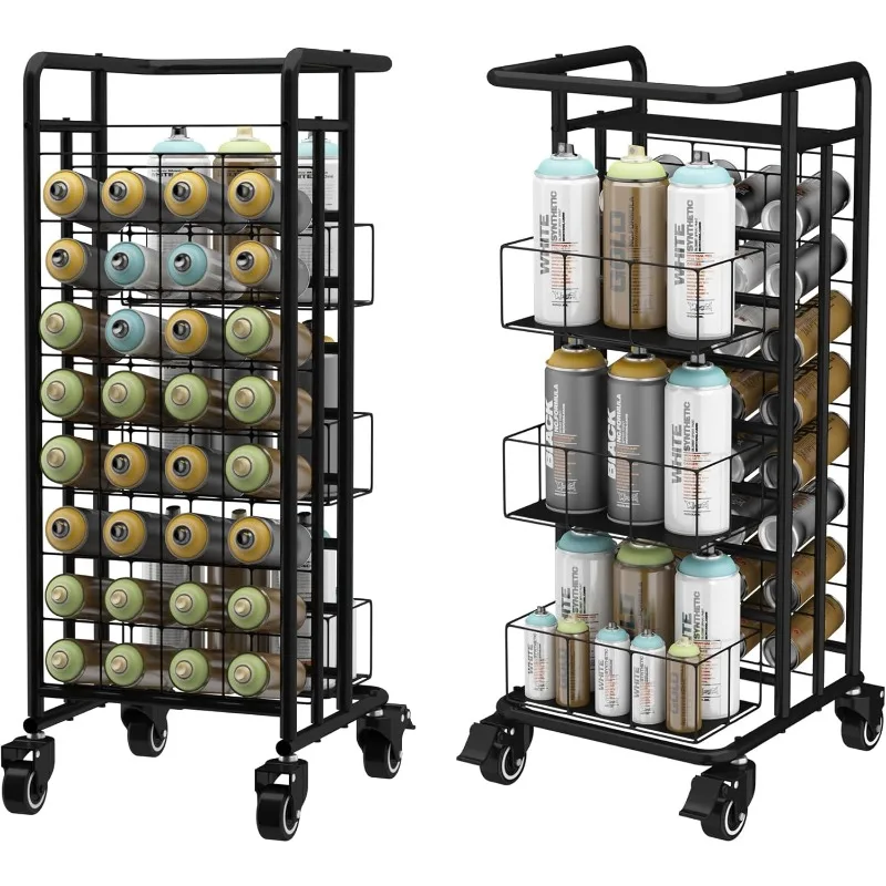 

Spray Paint Storage Rack 8 Tier 32 Slot Metal Can Holders Heavy Duty Cart Paint or Lube Can Aerosol Can Holder