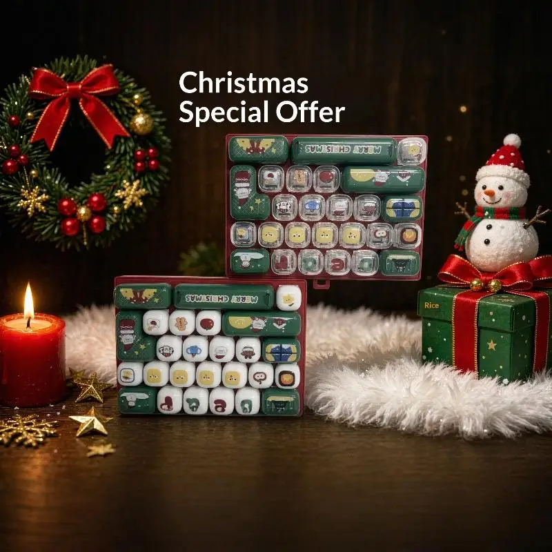 26 Grid Mechanical Keyboard Keycap Set Cute Holiday Cartoon Pattern with Decor Pendant for DIY Keyboard Customization Gamer Gif