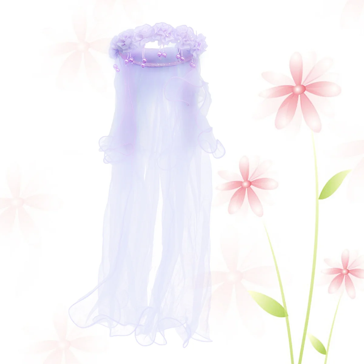 

Girls Wedding Headband Lace Flower Pearl Crown White Floral Veil For First Communion Party Dance Photography Cosplay Hair