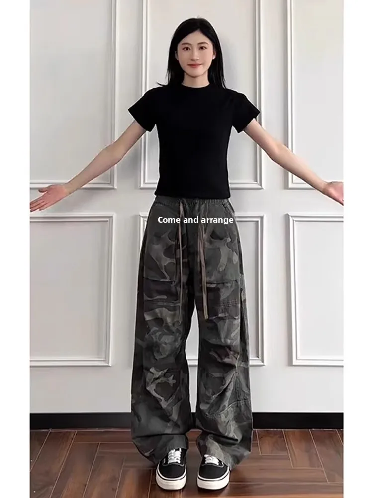 아메리칸 레트로 카모플라주 워크 트라우저 남녀 여름 퀵 드라이 나이프 엣지 팬츠 플리츠 클린핏 스트레이트 레그 솔져 팬츠