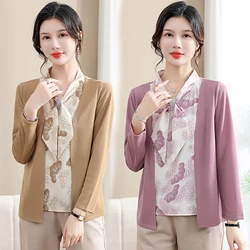 Plus size Middle-aged Women Long Sleeve Loose Casual T-shirt Spring Autumn New Large Size Mother Bottom Shirt Women Top