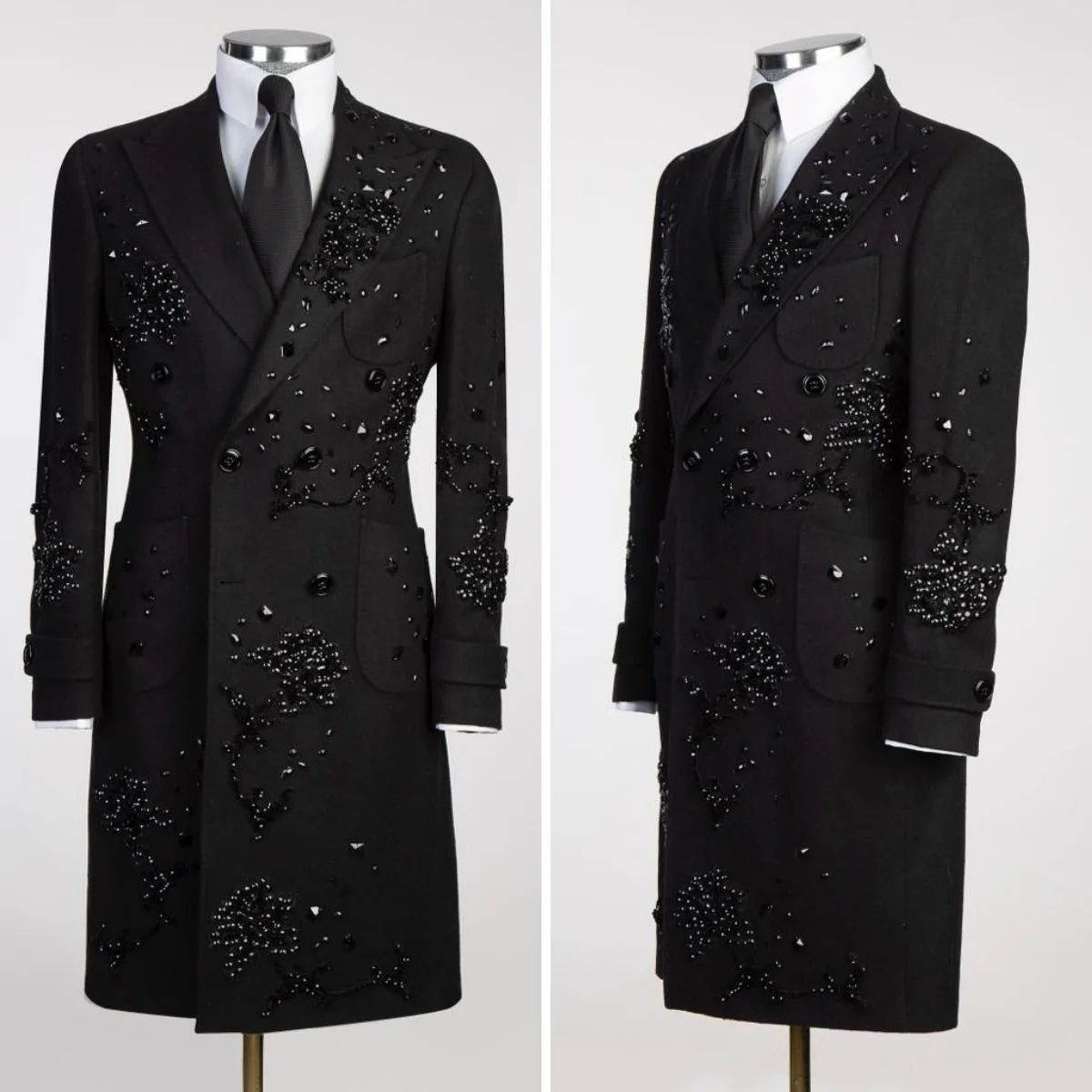 

Роскошные длинные мужские пиджаки, приталенные пиковые лацканы, хрустальные бусины, свадебные смокинги для жениха, деловые мужские костюмы, 1 шт., модный костюм Homme