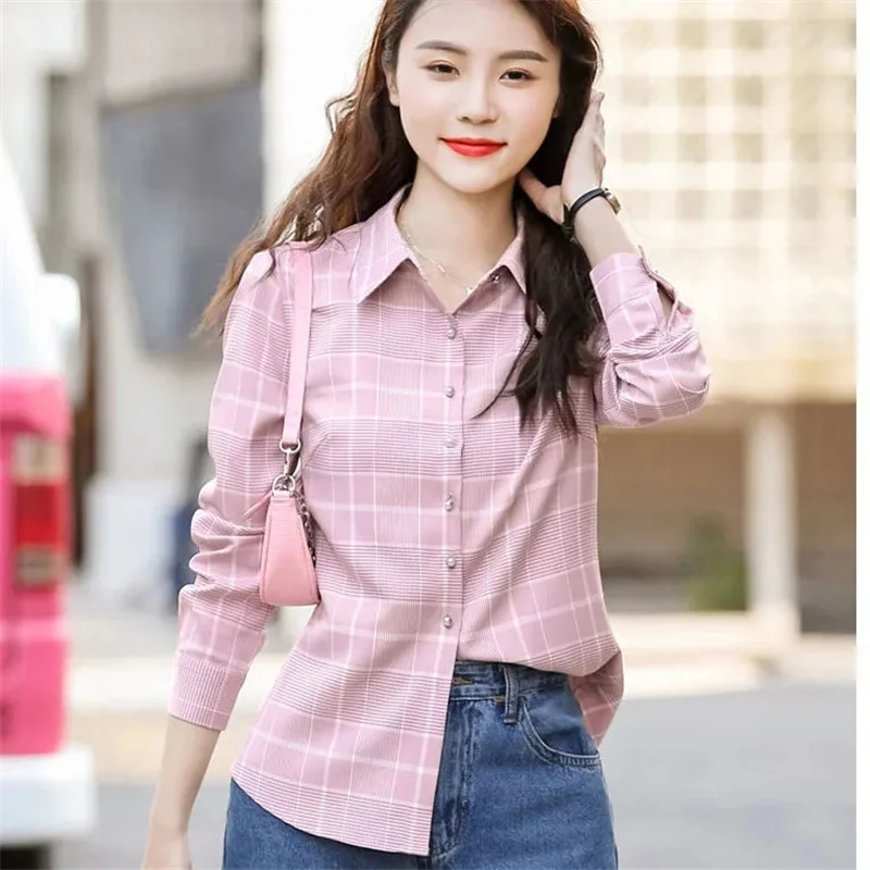 2025 New Plaid Shirt Women's Spring Fashion Coat Temperament Korean Loose Long-Sleeved Jacket Female Blaus Western Style Top