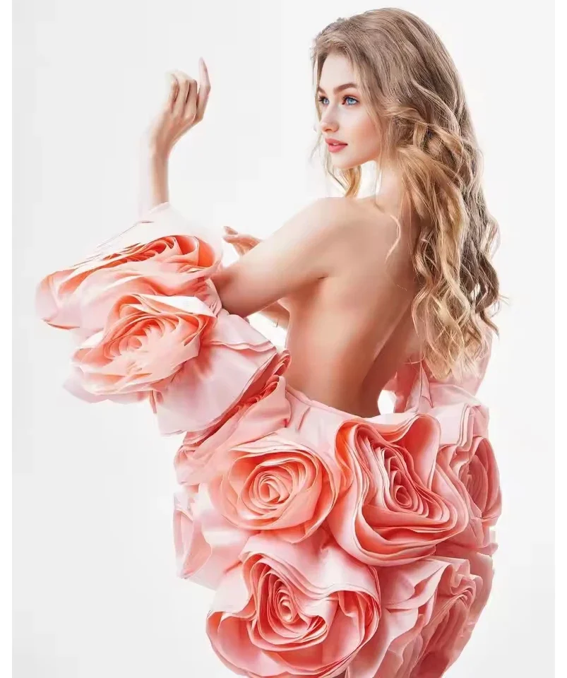 Gorgeous Handmade 3D Rose Photography Props Short Cape for Engagement Photoshoot Elegant Cape for Photo Shooting YEWEN