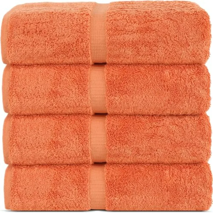 

Bathroom use, 100 cotton Turkish towels, coral color, ultra-absorbent and soft premium fabric, 4-piece set, 30'' x 60'' large s