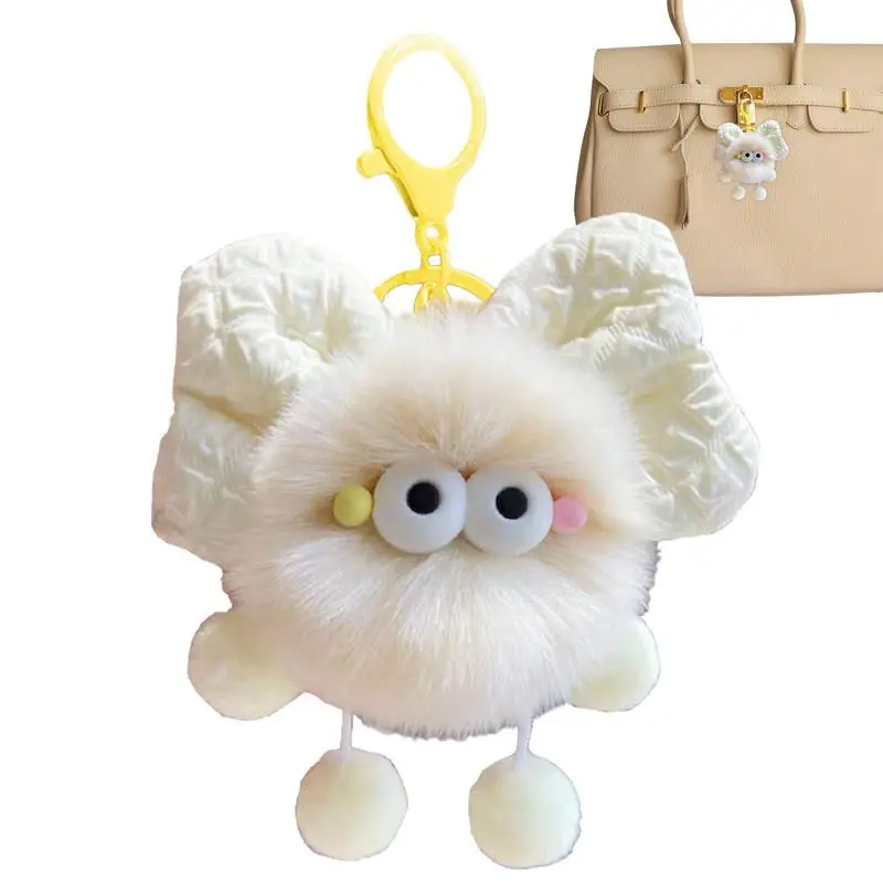 Plushie Keychain Fluffy Ball Keychain Bownot Briquettes Design Purse Backpack Accessories Plush Small Briquettes Pendant Cute