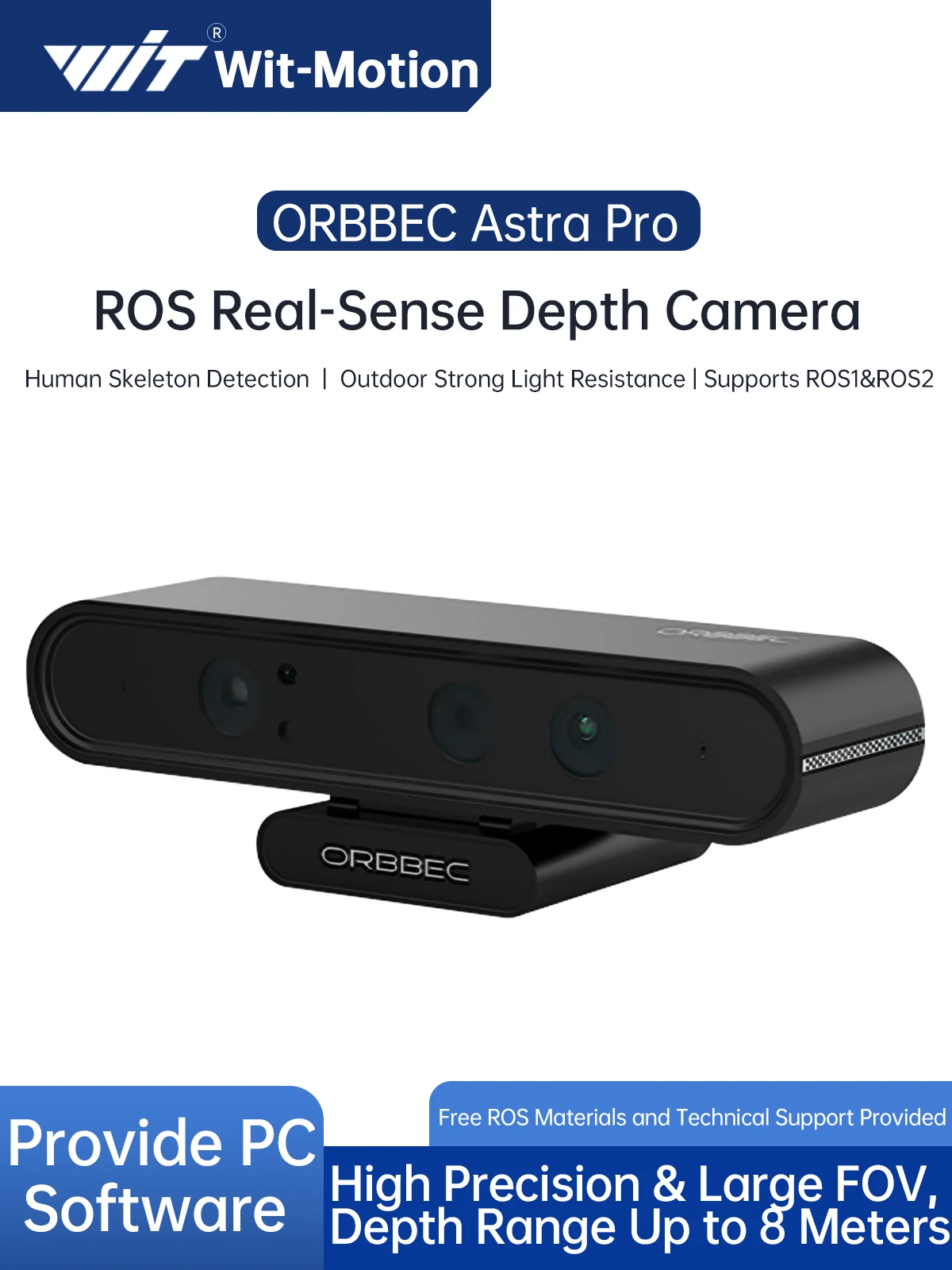 Moduł kamery 3D ORBBEC ASTRA Pro z zakresem 0,6-8 m do robotów AI, Raspberry PI, dronów, rozwoju, rozpoznawania twarzy z ROS1/ROS2 — zdjęcie produktu 7