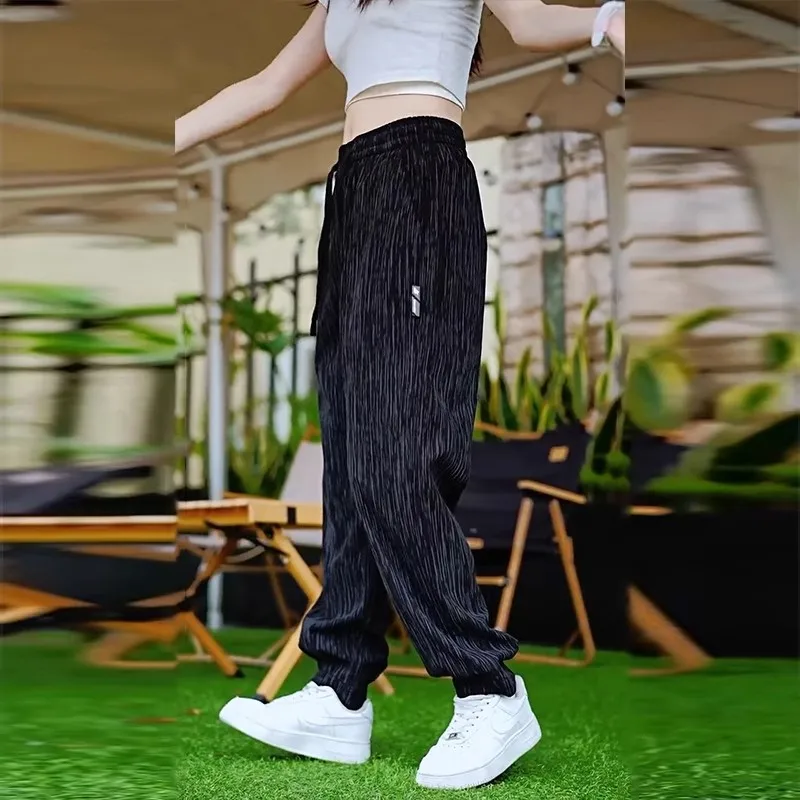 

Men's Casual Pants Summer Thin Ice Silk Loose Cuffed 2025 New Sport Workwear Straight Leg Long Trousers Youth Vitali Sle