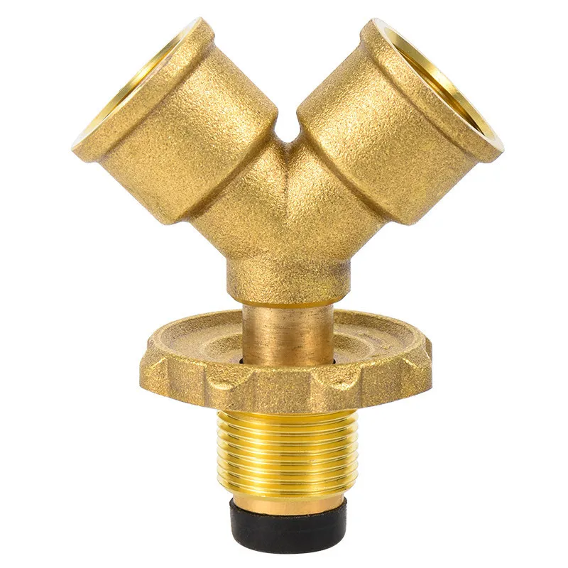 Cylinder Tee All Yellow Pure Copper Pressure Reducer, Two-way Liquefied Gas Tanks One in And Two Out 4 Taps